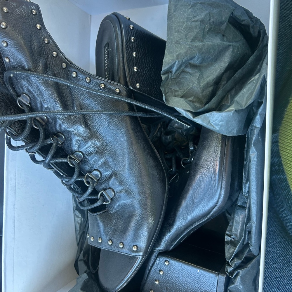 Sesto Meucci Black Lace Up Boots with Studs